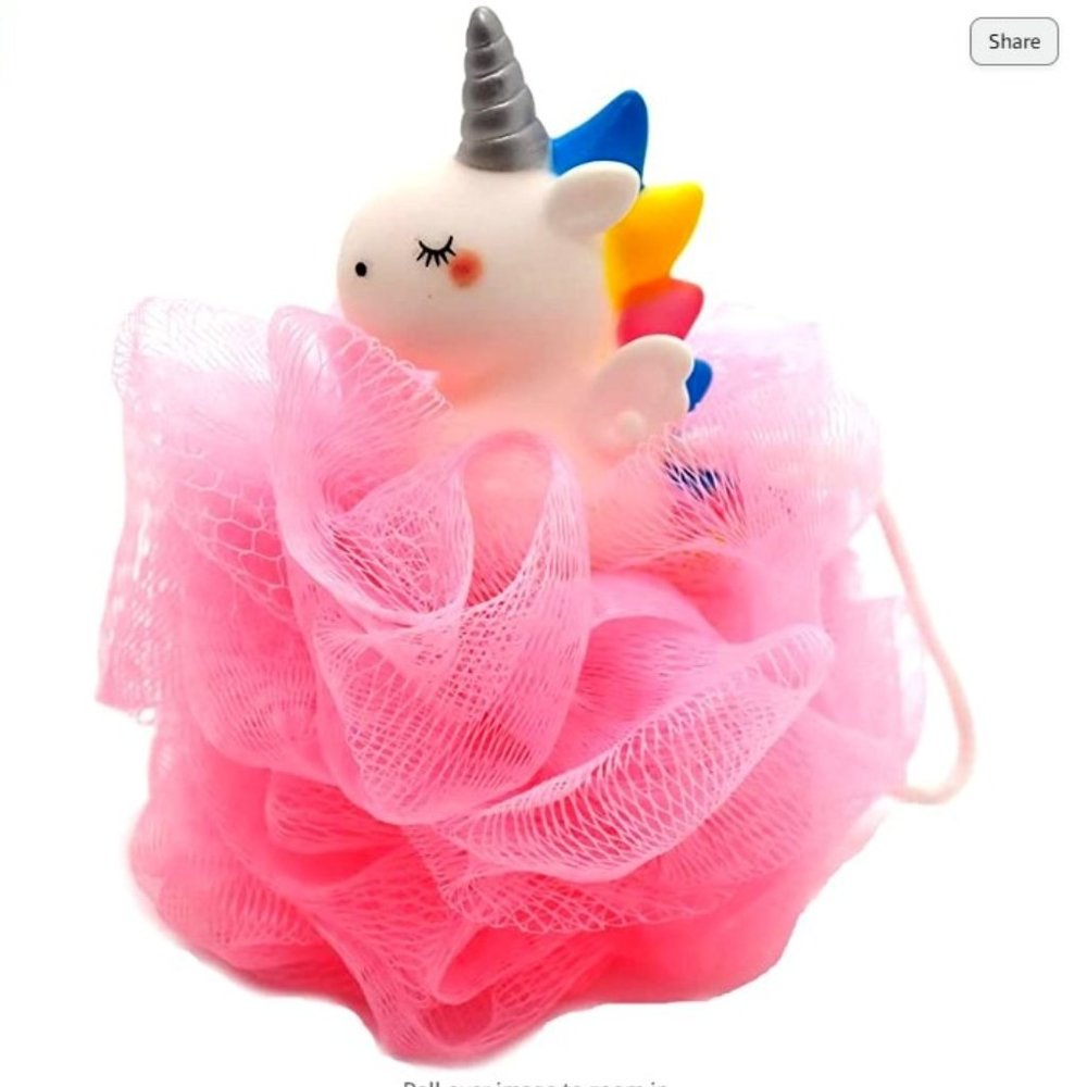 Cute Unicorn Kids Bath Loofahs Balls for Baby Girls Boys Mesh Shower Ball. NWT!